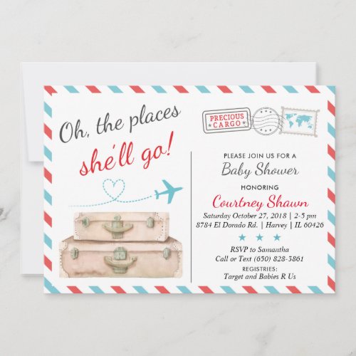 Travel Baby Shower Invitation for Girls Airline