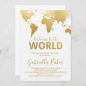 Travel Baby Shower Invitation | Gold Map (Front/Back)
