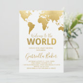 Travel Baby Shower Invitation | Gold Map (Standing Front)