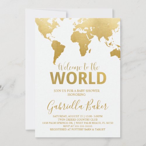 Travel Baby Shower Invitation  Gold Map