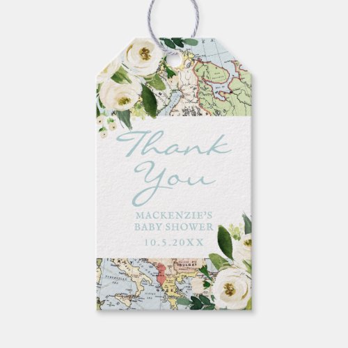 Travel Baby Shower Map Flowers Thank You Gift Tags