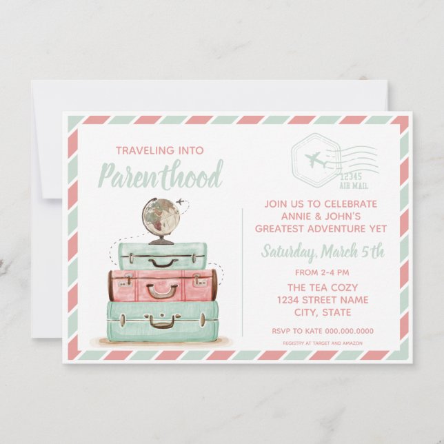 Travel Baby Shower Parenthood Coral Mint Invitation (Front)