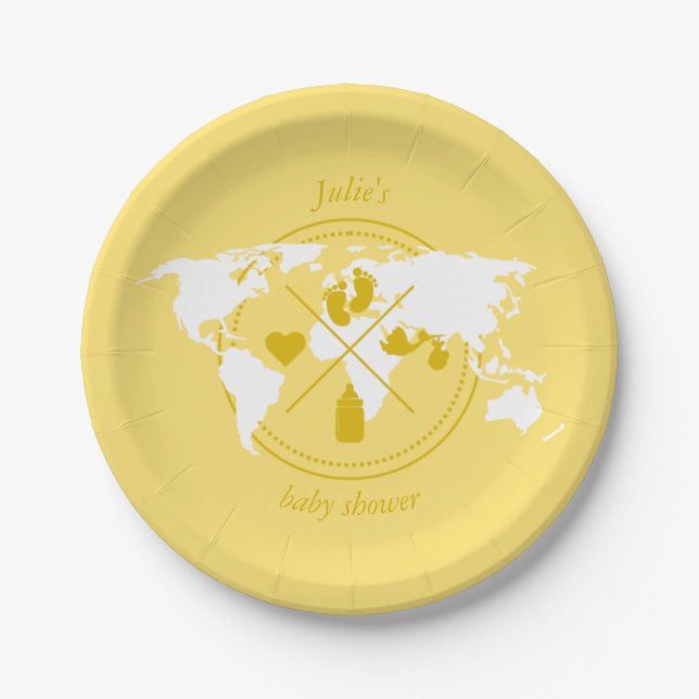 Travel Baby Shower Theme Passport World Map Paper  Paper Plates (Front)