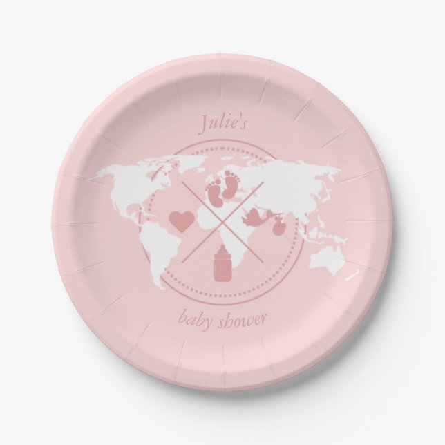 Travel Baby Shower Theme Passport World Map Paper  Paper Plates (Front)