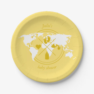 Travel Baby Shower Theme Passport World Map Paper  Plates