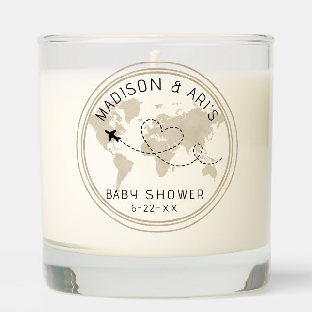 Travel Baby Shower World Map Candle (Front)