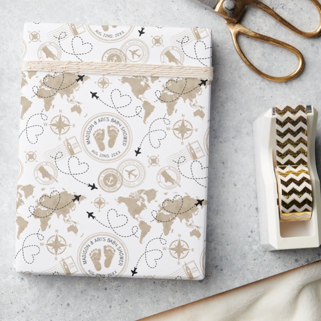 Travel Baby Shower World Map Wrapping Paper (Welcome to the world baby shower gift wrap)