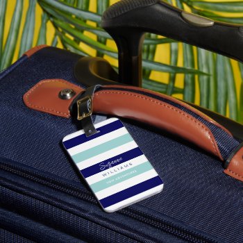 Travel Bag Tag For A Woman . With Navy Stripes by mixedworld at Zazzle