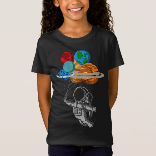 Travel Balloons Planets Cute Astronaut Outer Space T_Shirt