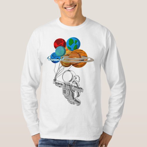 Travel Balloons Planets Cute Astronaut Outer Space T_Shirt