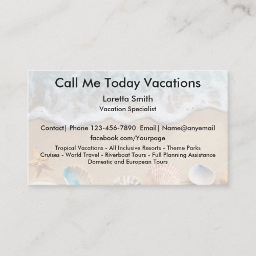 Travel Beach Vacation Specialist Business Card