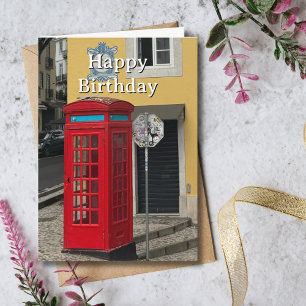 Travel Birthday Red Phone Booth Fun Photo  Card