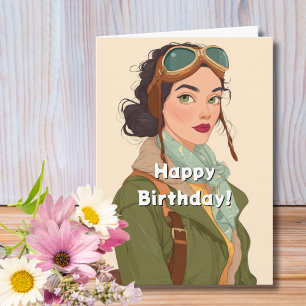 Travel Birthday Vintage Retro Aviator Woman Fun Card