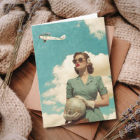Travel Birthday Vintage Retro Woman Map & Airplane