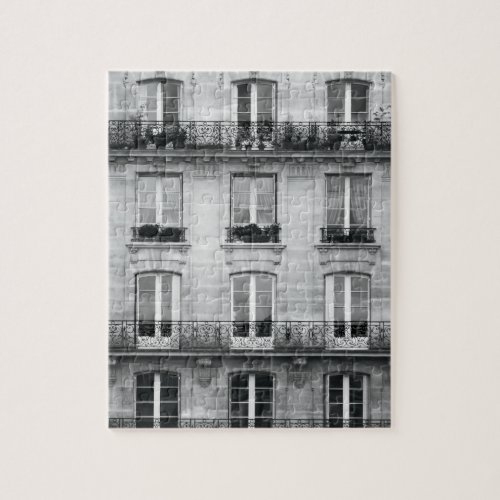 Travel  Black and White Vintage Building In Paris Jigsaw Puzzle