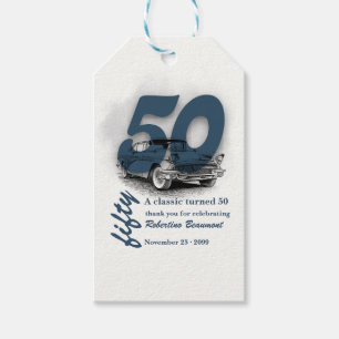 Travel Blue Classic Car Turns 50th Birthday Gift Tags