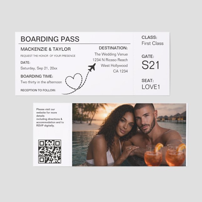 Travel Boarding Pass Wedding Ticket Invitation (Front/Back)