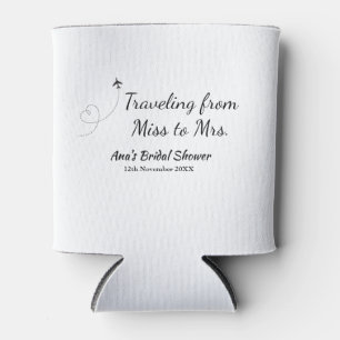 Travel bridal shower add name date miss to Mrs sim Can Cooler