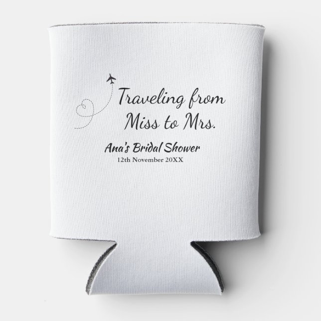 Travel bridal shower add name date miss to Mrs sim Can Cooler (Front)