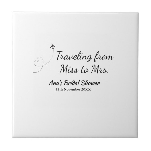 Travel bridal shower add name date miss to Mrs sim Ceramic Tile (Front)