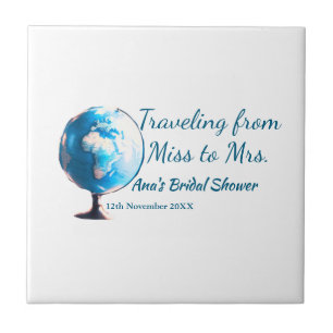 Travel bridal shower add name date miss to Mrs sim Ceramic Tile