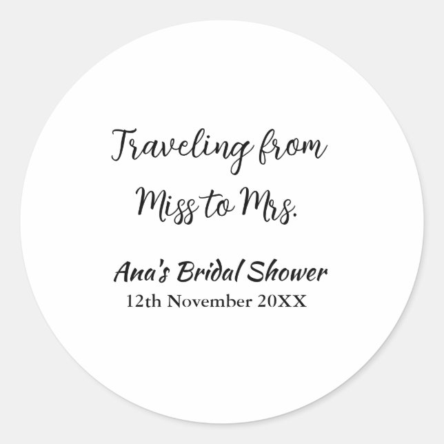Travel bridal shower add name date miss to Mrs sim Classic Round Sticker (Front)