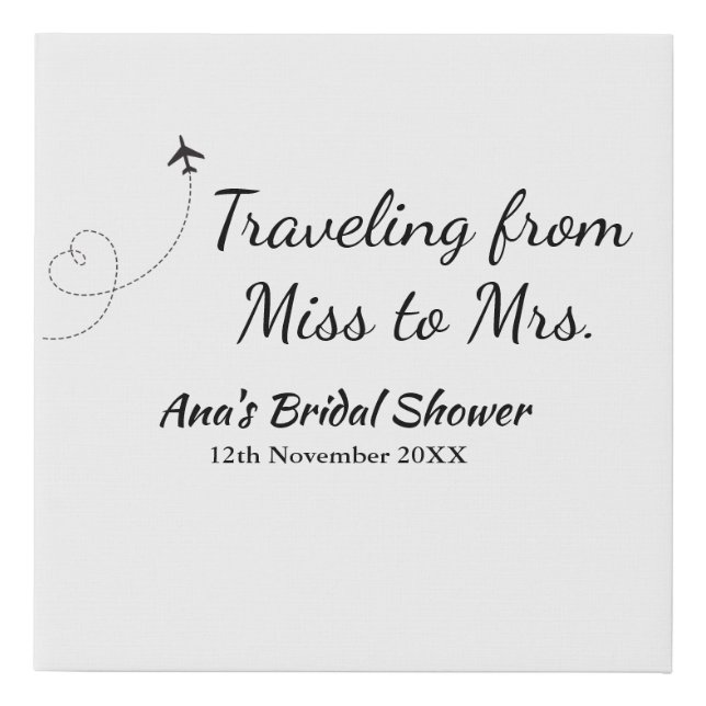 Travel bridal shower add name date miss to Mrs sim Faux Canvas Print (Front)