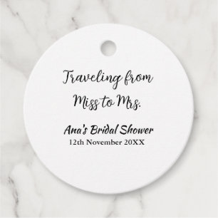 Travel bridal shower add name date miss to Mrs sim Favor Tags