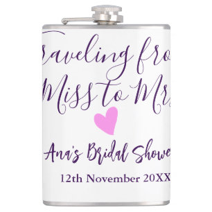Travel bridal shower add name date miss to Mrs sim Flask