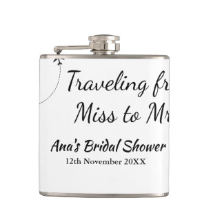 Travel bridal shower add name date miss to Mrs sim Flask