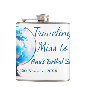 Travel bridal shower add name date miss to Mrs sim Flask