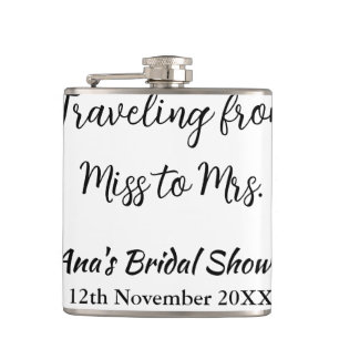 Travel bridal shower add name date miss to Mrs sim Flask