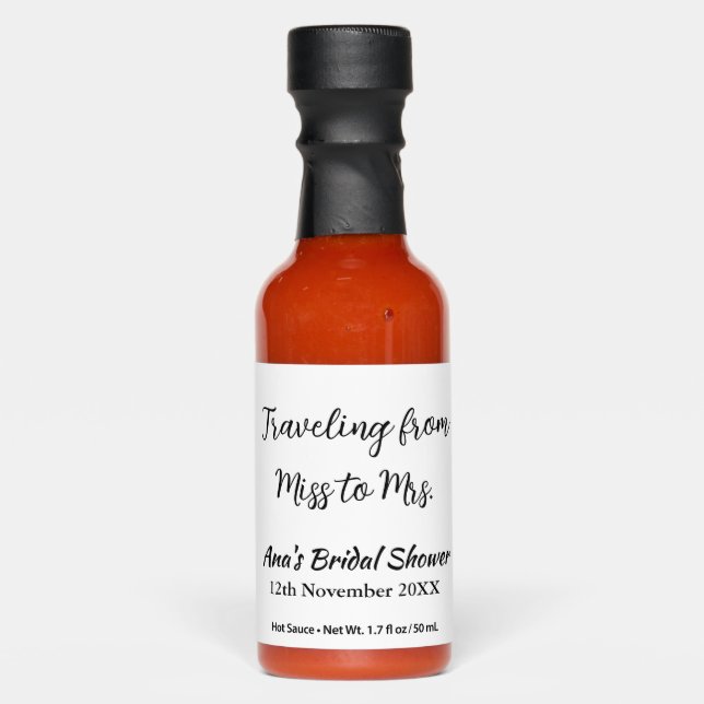 Travel bridal shower add name date miss to Mrs sim Hot Sauces (Front)