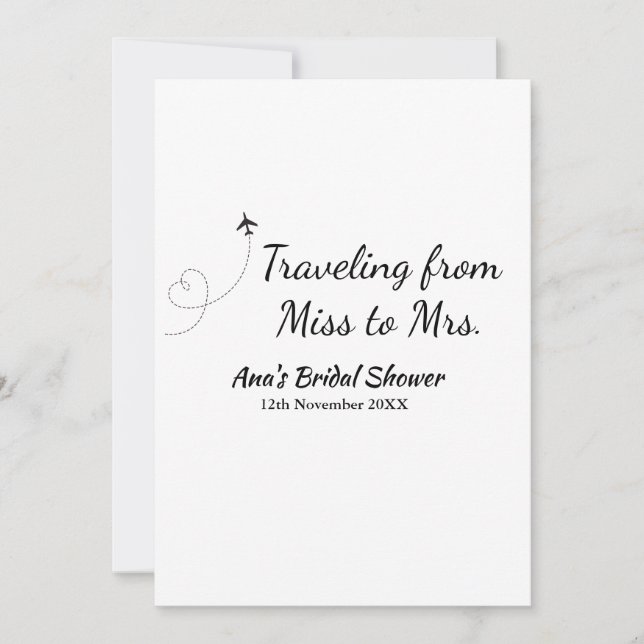 Travel bridal shower add name date miss to Mrs sim Invitation (Front)
