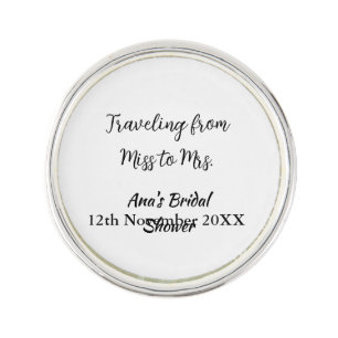 Travel bridal shower add name date miss to Mrs sim Lapel Pin