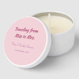 Travel bridal shower add name date miss to Mrs sim Mini Candle Favors