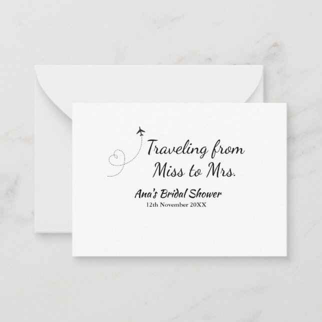 Travel bridal shower add name date miss to Mrs sim Note Card (Front)
