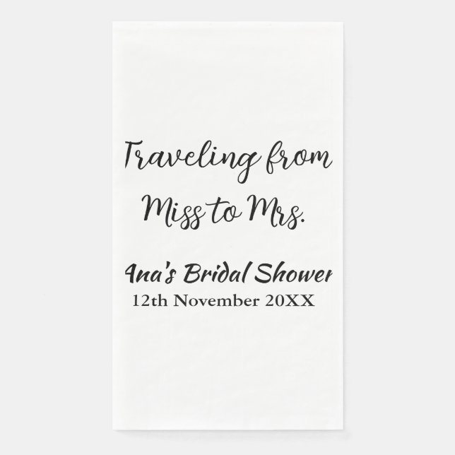 Travel bridal shower add name date miss to Mrs sim Paper Guest Towels (Front)