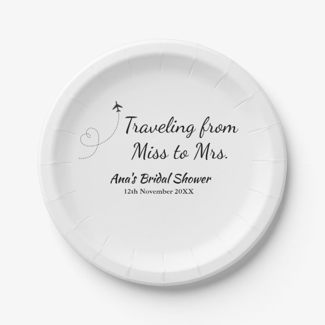 Travel bridal shower add name date miss to Mrs sim Paper Plates (Front)