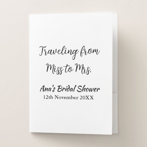 Travel bridal shower add name date miss to Mrs sim Pocket Folder Travel bridal shower add name date miss to Mrs sim Pocket Folder