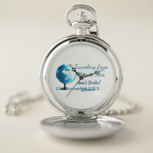 Travel bridal shower add name date miss to Mrs sim Pocket Watch