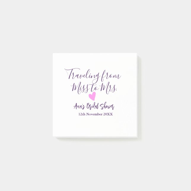 Travel bridal shower add name date miss to Mrs sim Post-it Notes (Front)