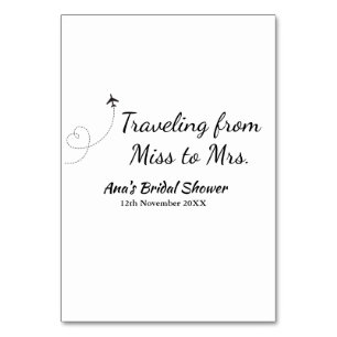 Travel bridal shower add name date miss to Mrs sim Table Number