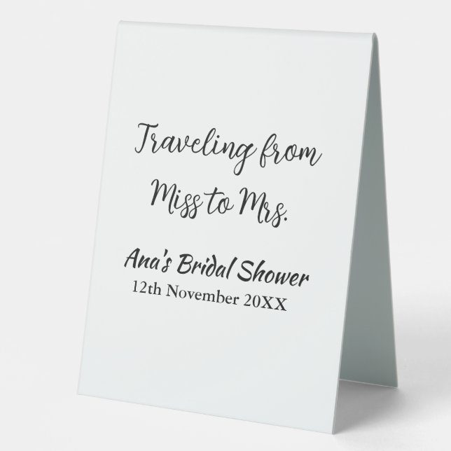 Travel bridal shower add name date miss to Mrs sim Table Tent (Front)