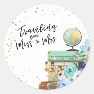 Travel Bridal shower Adventure Miss to Mrs Favor Classic Round Sticker