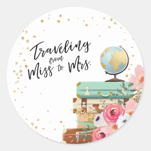 Travel Bridal shower Adventure Miss to Mrs Favor Classic Round Sticker