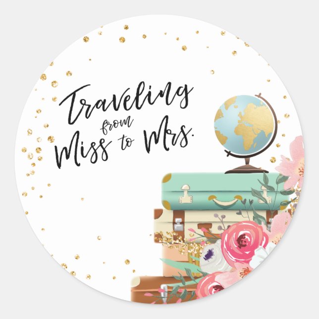 Travel Bridal shower Adventure Miss to Mrs Favor Classic Round Sticker (Front)