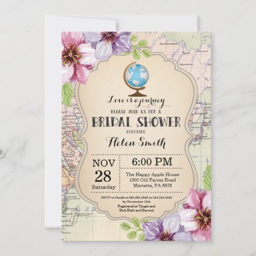 Travel Bridal Shower Invitation Floral