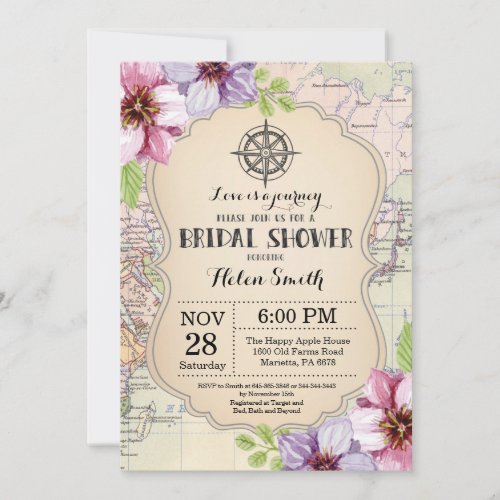 Travel Bridal Shower Invitation Floral