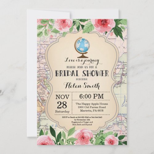 Travel Bridal Shower Invitation Floral